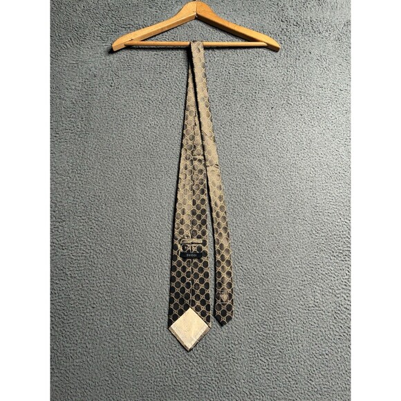 Gucci Brown GG Monogram Jacquard Silk Tie Designer Rare Pattern - Picture 9 of 14
